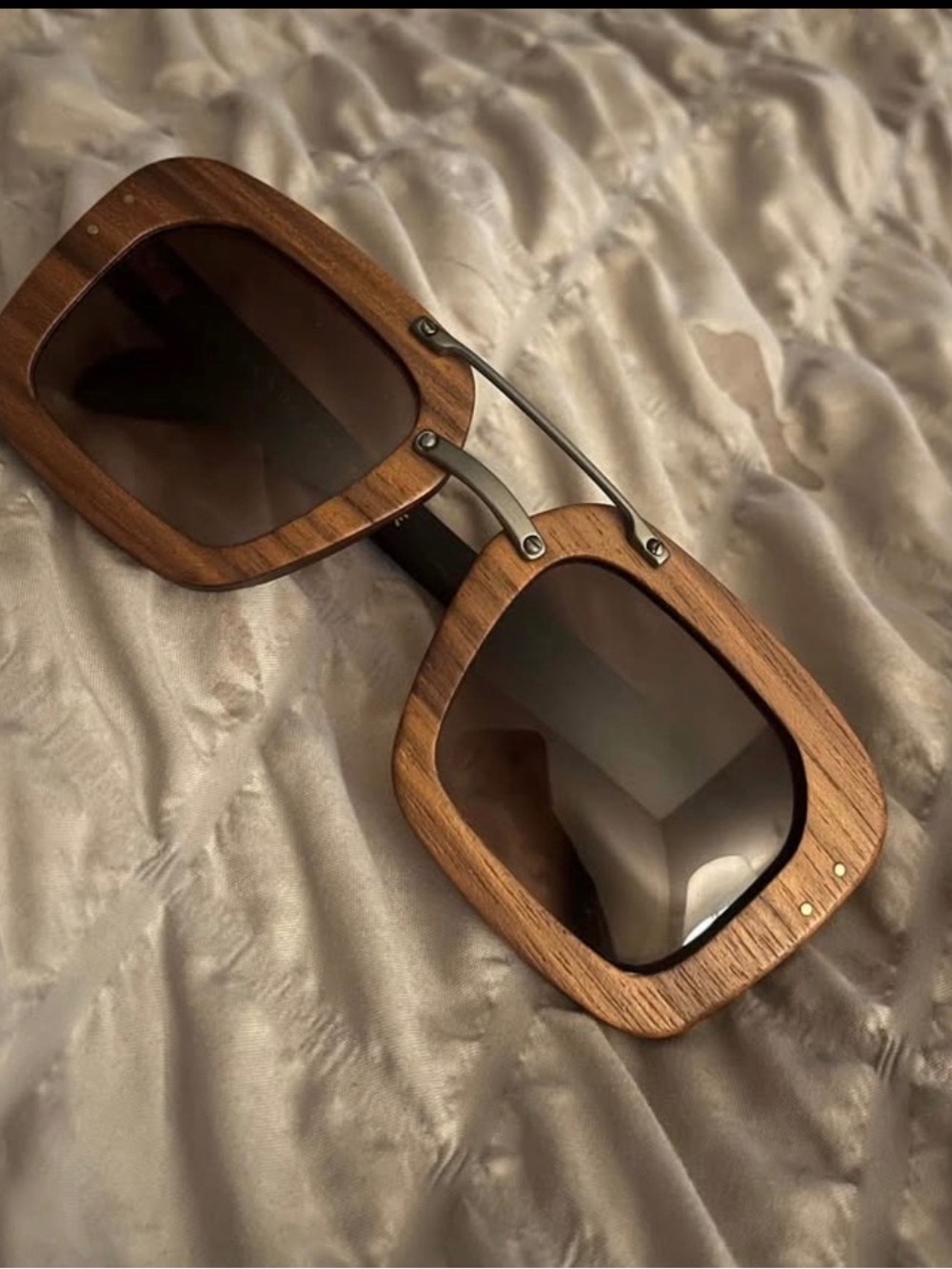 Prada Brown Wood-Effect Square Sunglasses